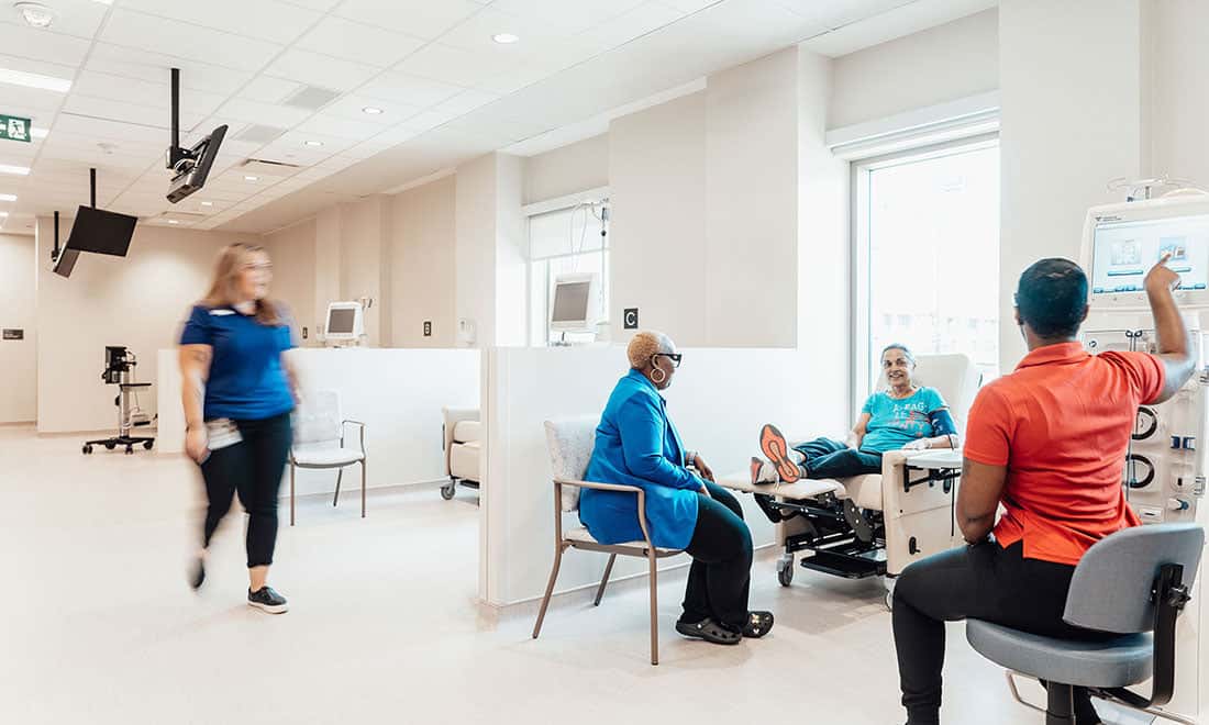 Healthcare facility waiting area with clinical-grade seating